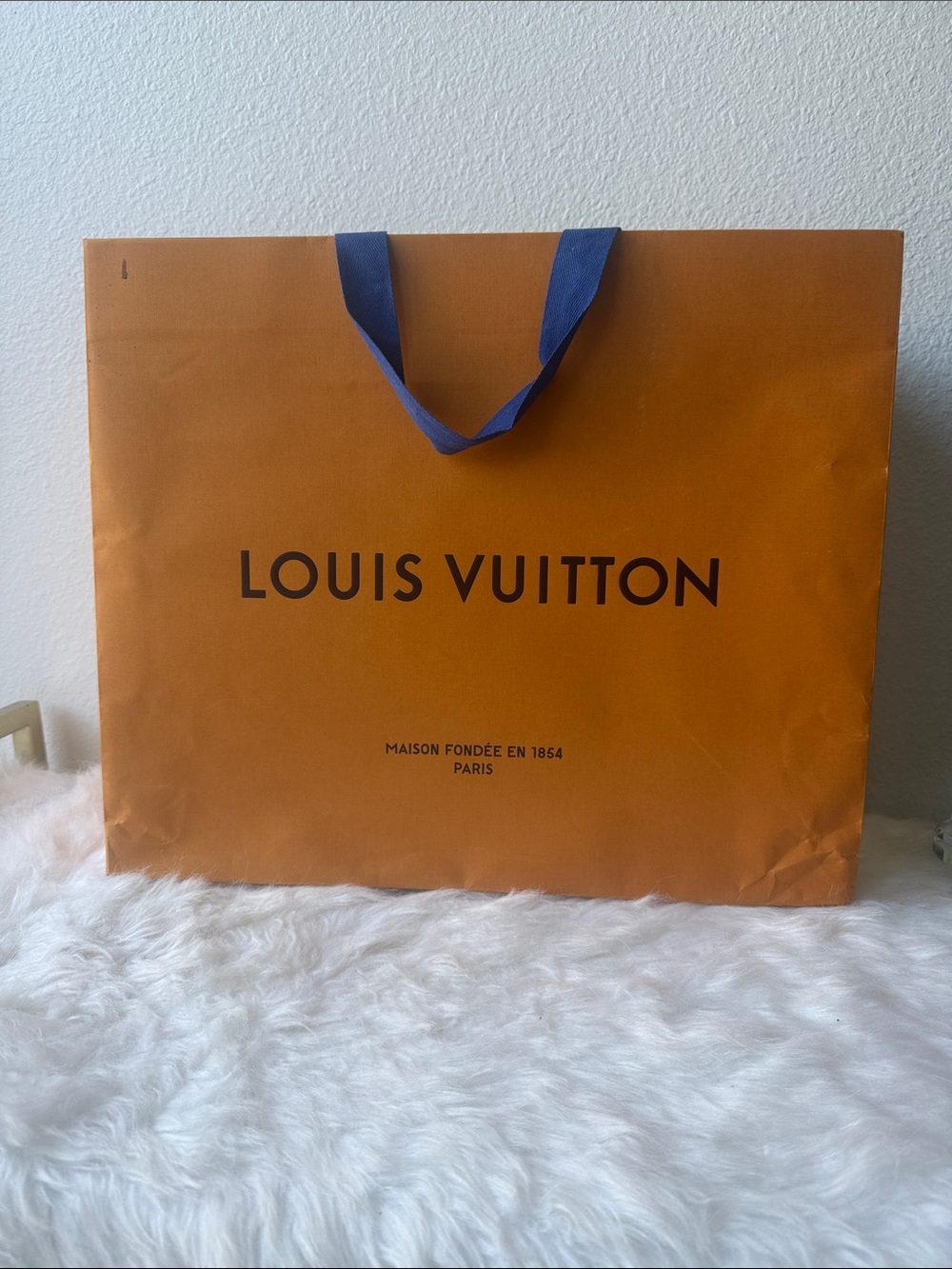 Louis Vuitton Authentic Large Orange Gift Bag with Blue Ribbon Handles